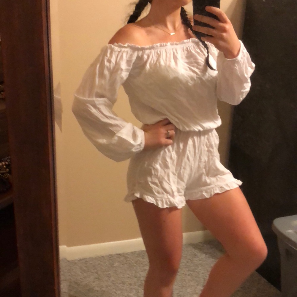 White beach ruffle romper cover up